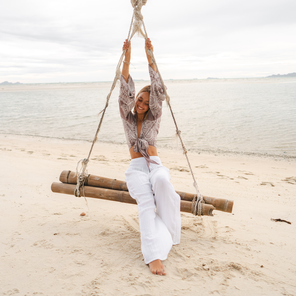 Lotus and Luna White Wide Leg Cotton Pants