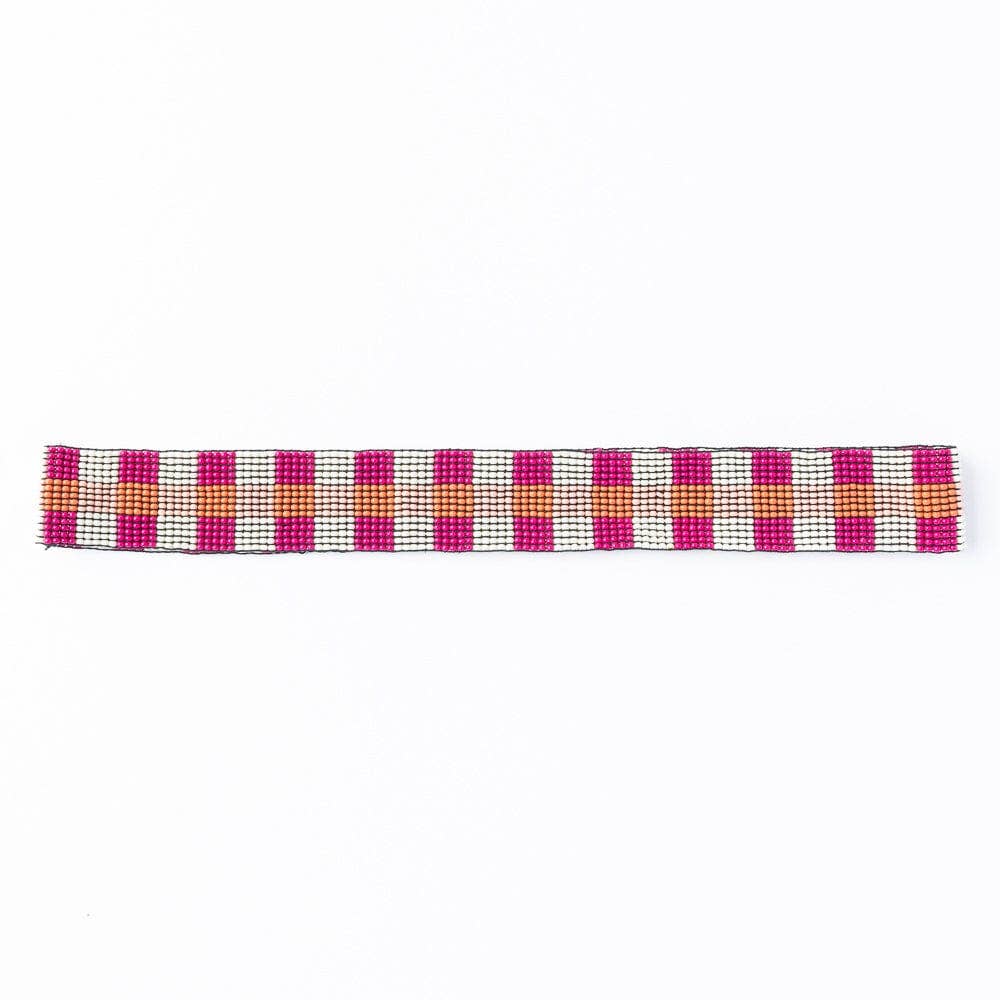 INK+ALLOY Gingham Beaded Hatband Pink