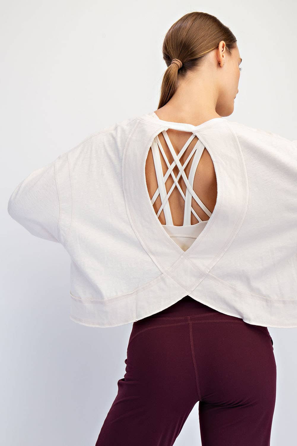 COTTON SLUB OPEN BACK LONG SLEEVE TOP