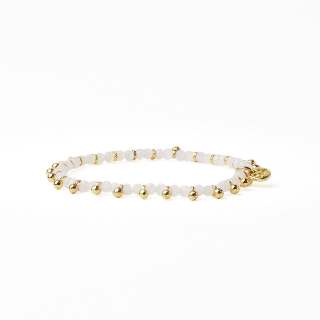 INK+ALLOY Crystal With Brass Charm Stretch Bracelet White + Gold