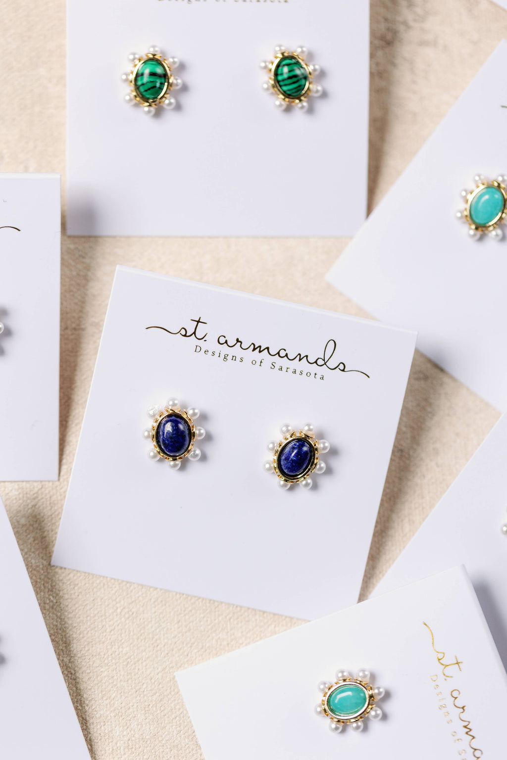 Blue Lapis and Pearl Oval Stud Earrings St Armands Designs