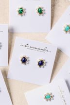 Blue Lapis and Pearl Oval Stud Earrings St Armands Designs
