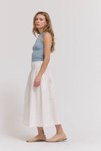 Grade & Gather Eyelet Trim Smocked Waist Cotton Skirt