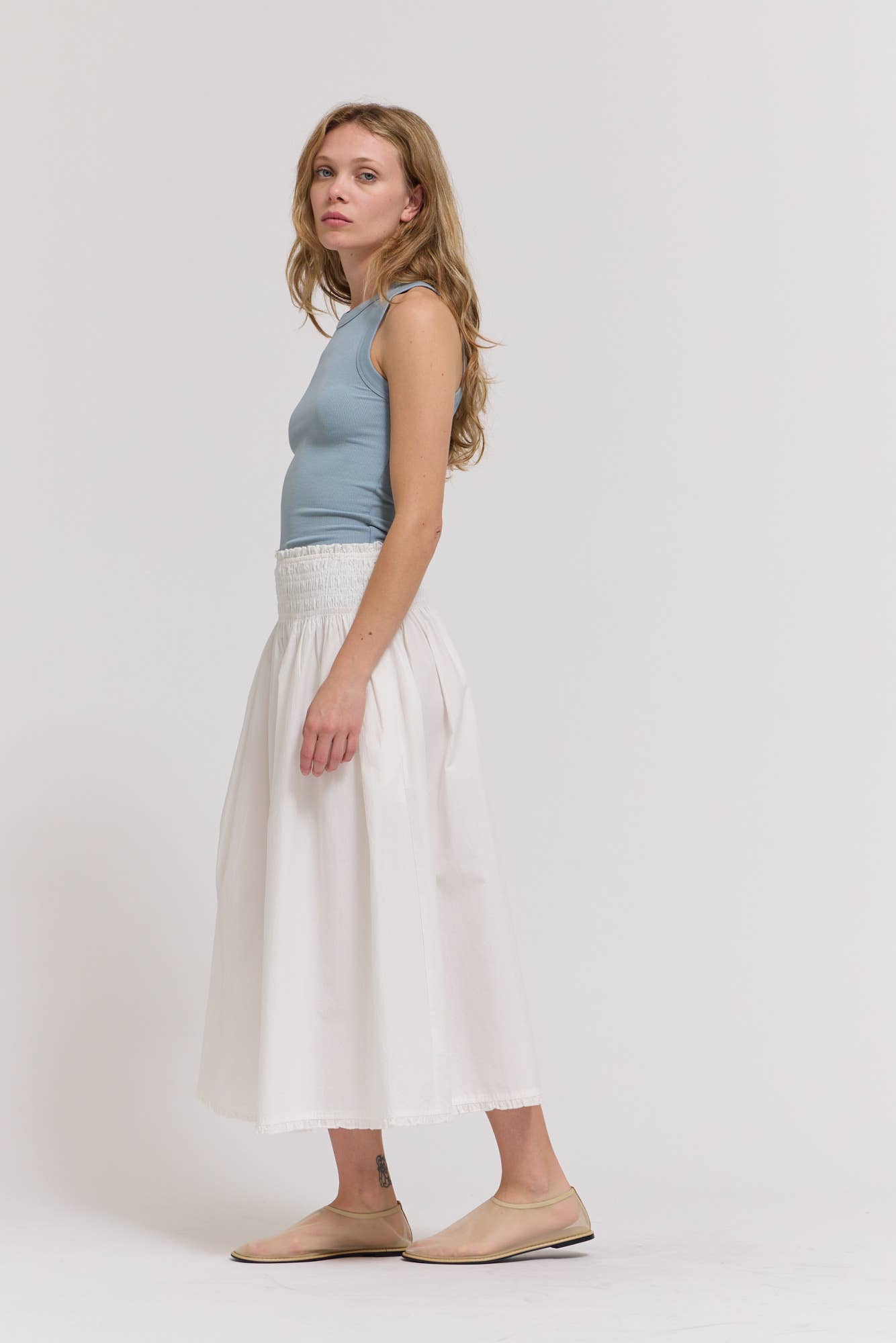 Grade & Gather Eyelet Trim Smocked Waist Cotton Skirt