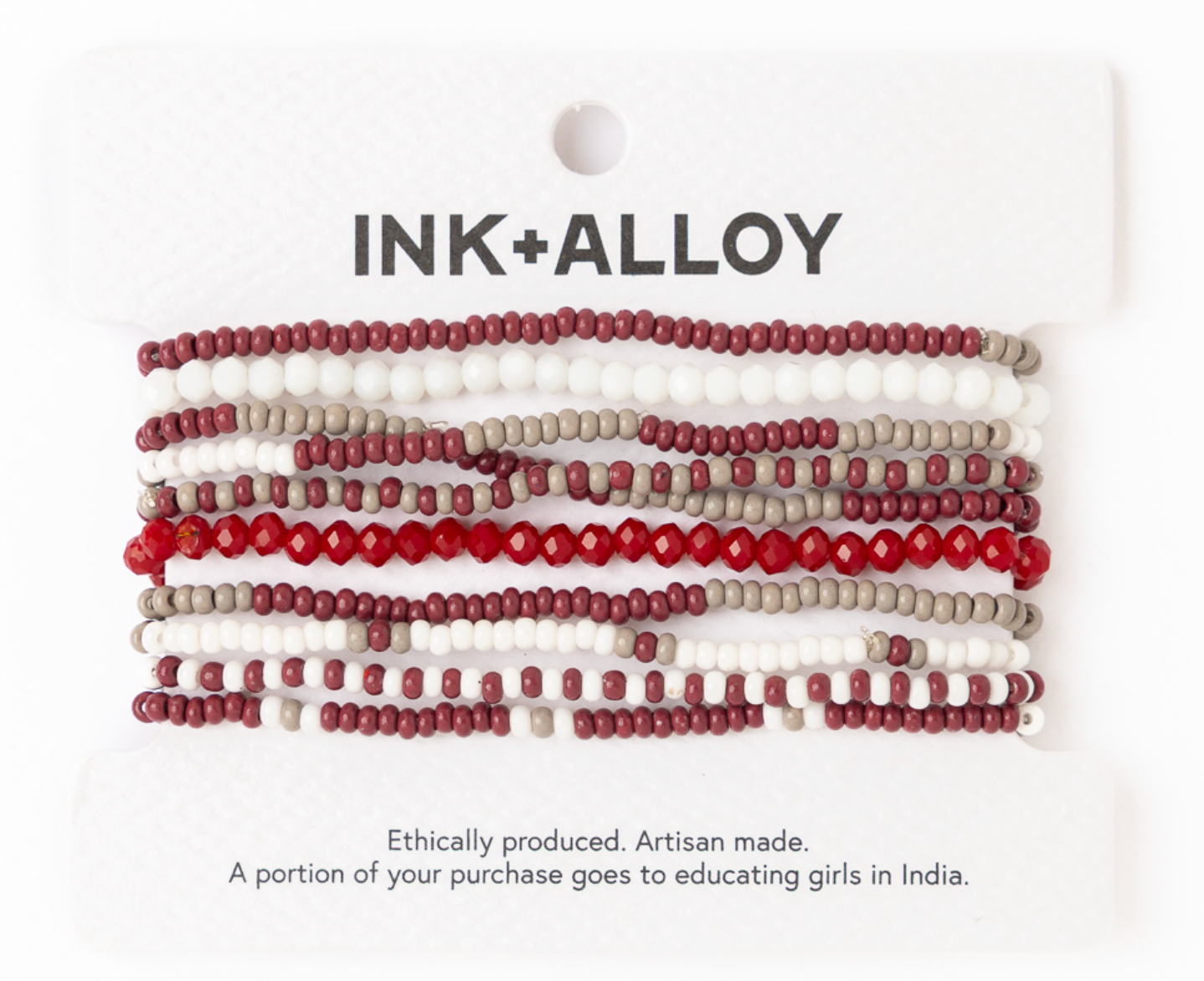 INK+ALLOY Beaded 10 Strand Stretch Bracelet Set Maroon + White
