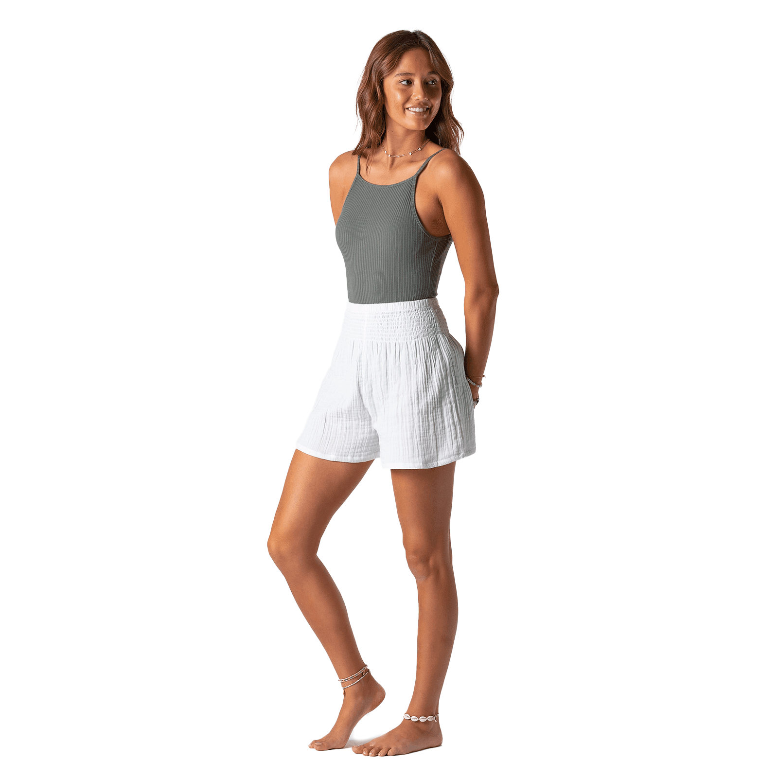 Lotus and Luna White Cotton Shorts