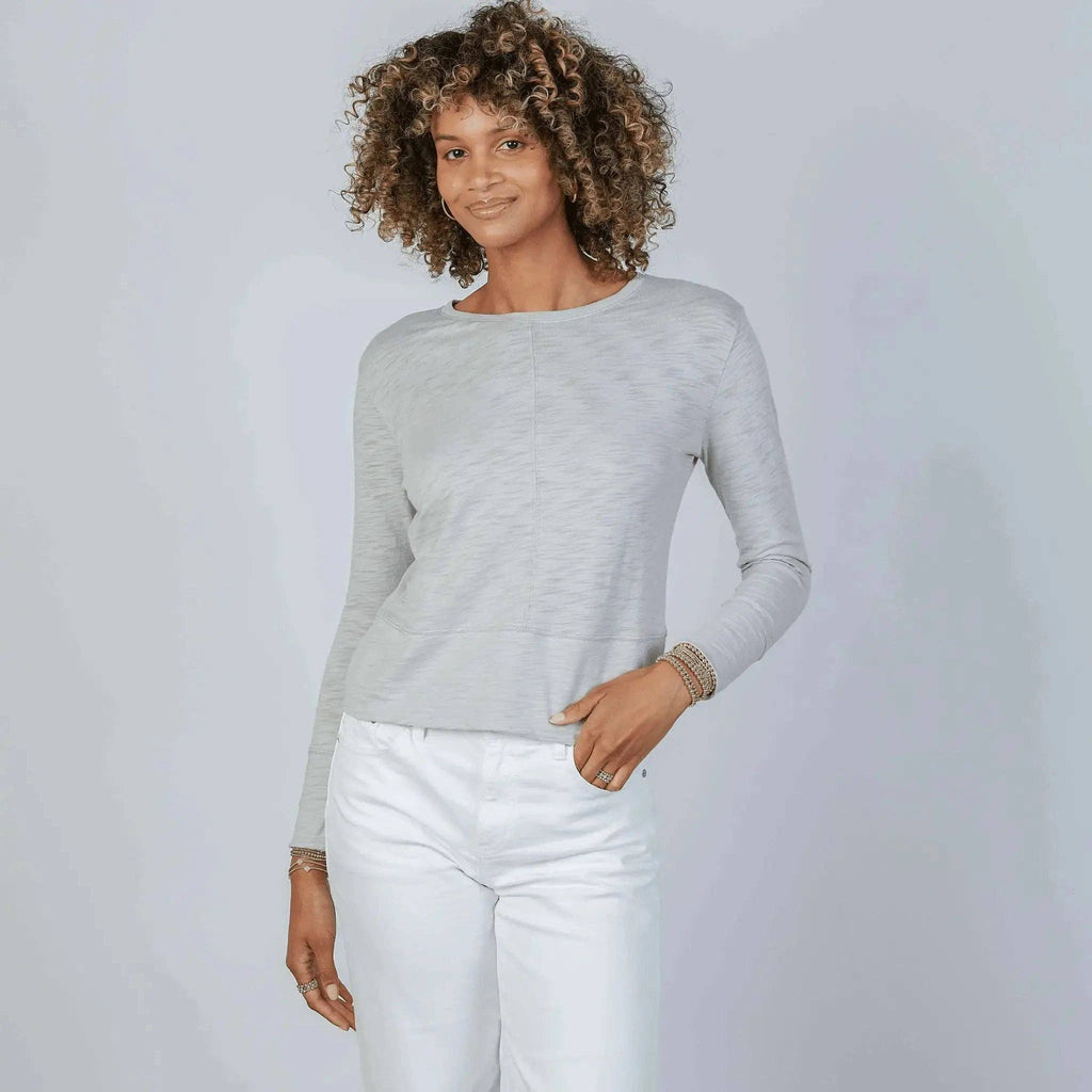 Celia Perfect Length Tee in Light Gray - Long Sleeve
