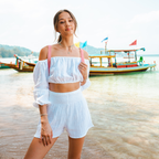 Lotus and Luna White Cotton Shorts