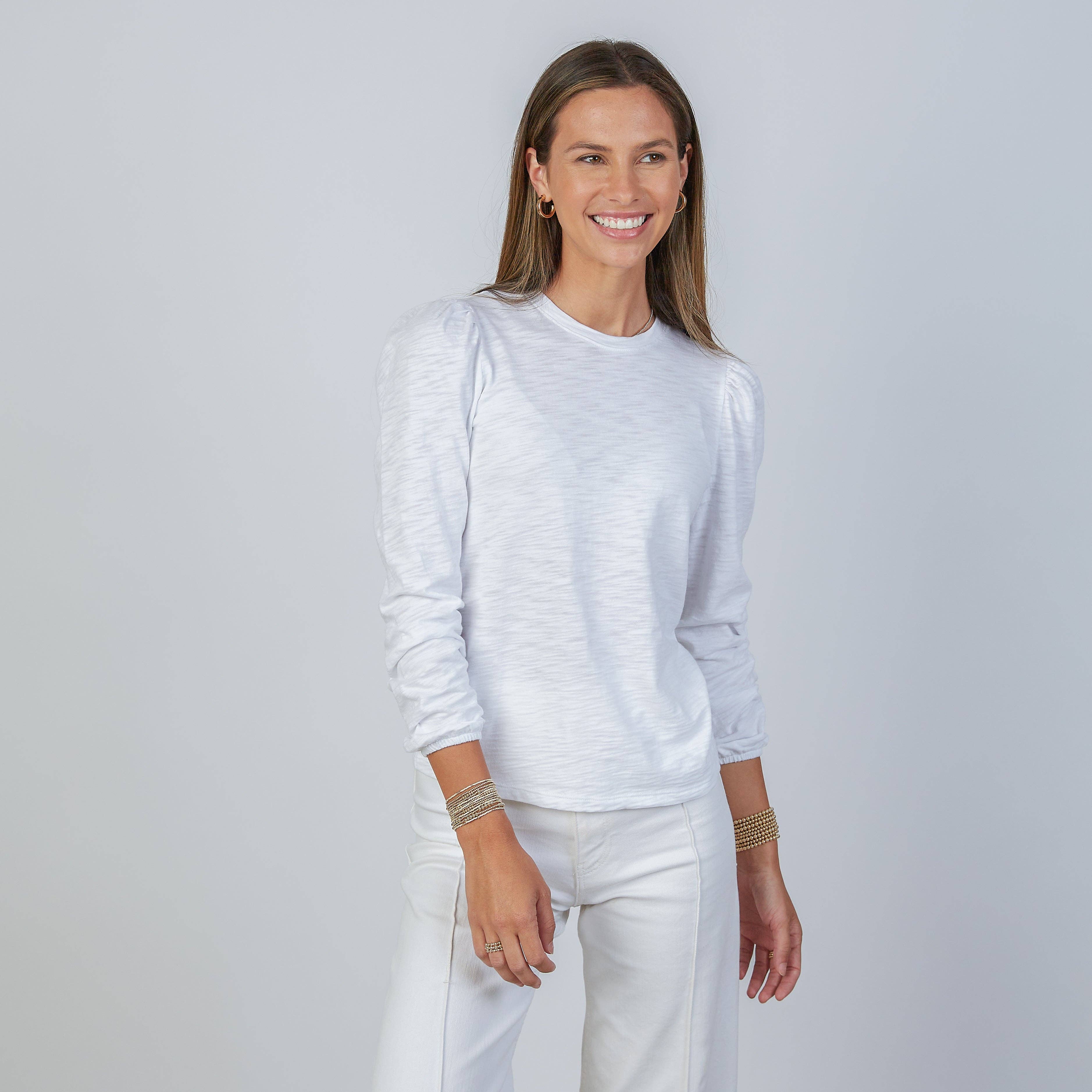 Joanie Subtle Puff Long Sleeve Tee White