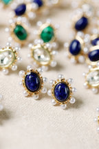 Blue Lapis and Pearl Oval Stud Earrings St Armands Designs