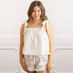 100% Cotton Textured Stripe Tie Top Ruffle Sleep Set