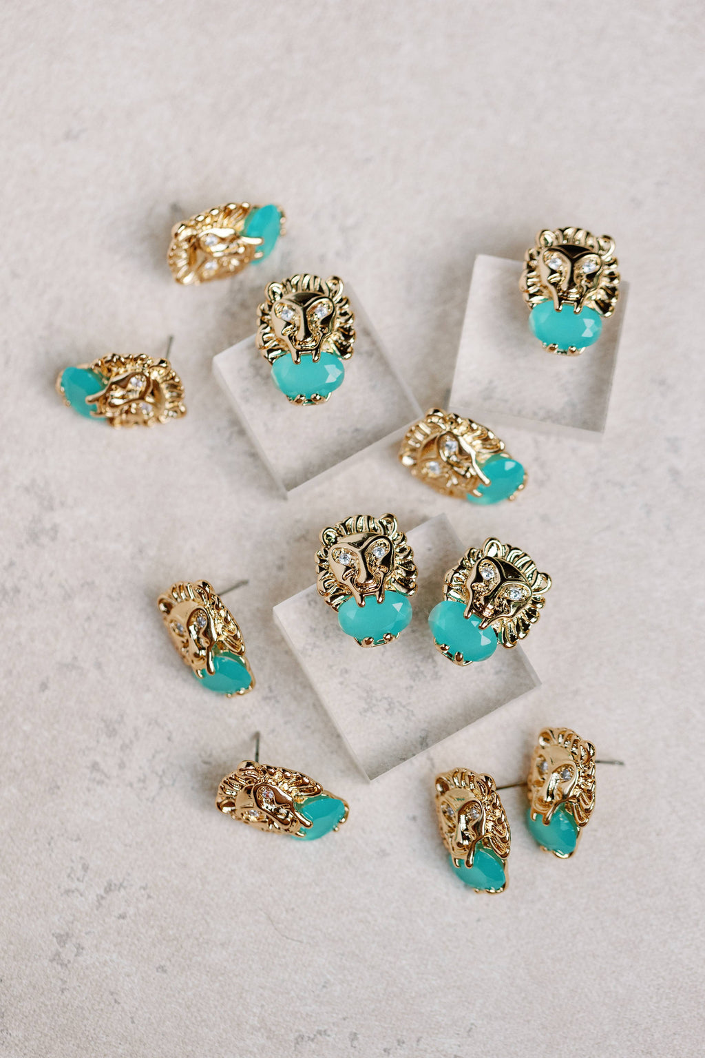 Turquoise and Gold Lion Studs St Armands Designs
