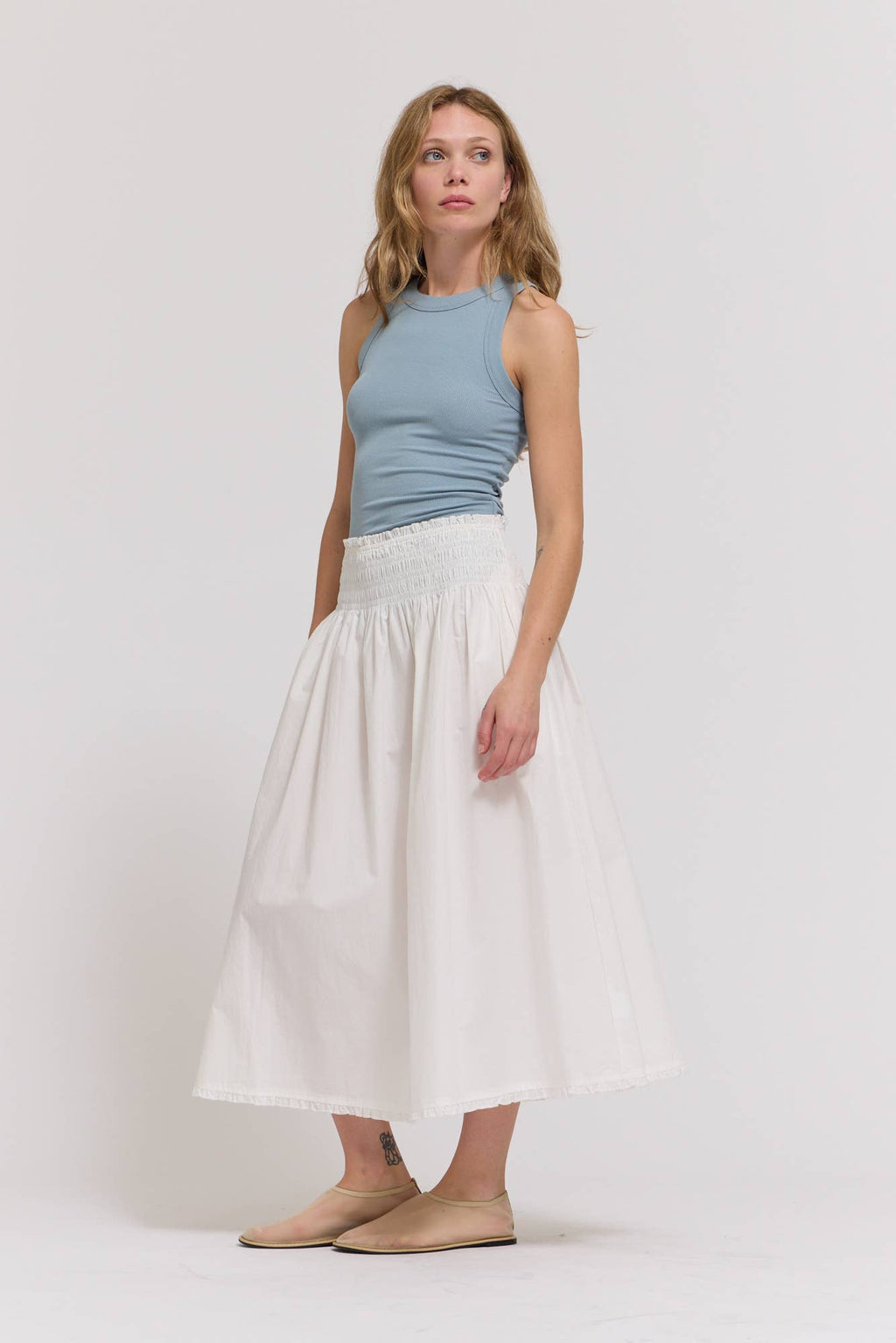 Grade & Gather Eyelet Trim Smocked Waist Cotton Skirt