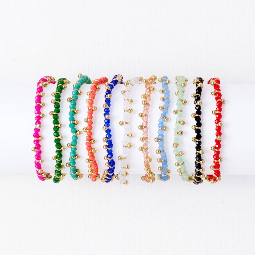 INK+ALLOY Crystal With Brass Charm Stretch Bracelet White + Gold