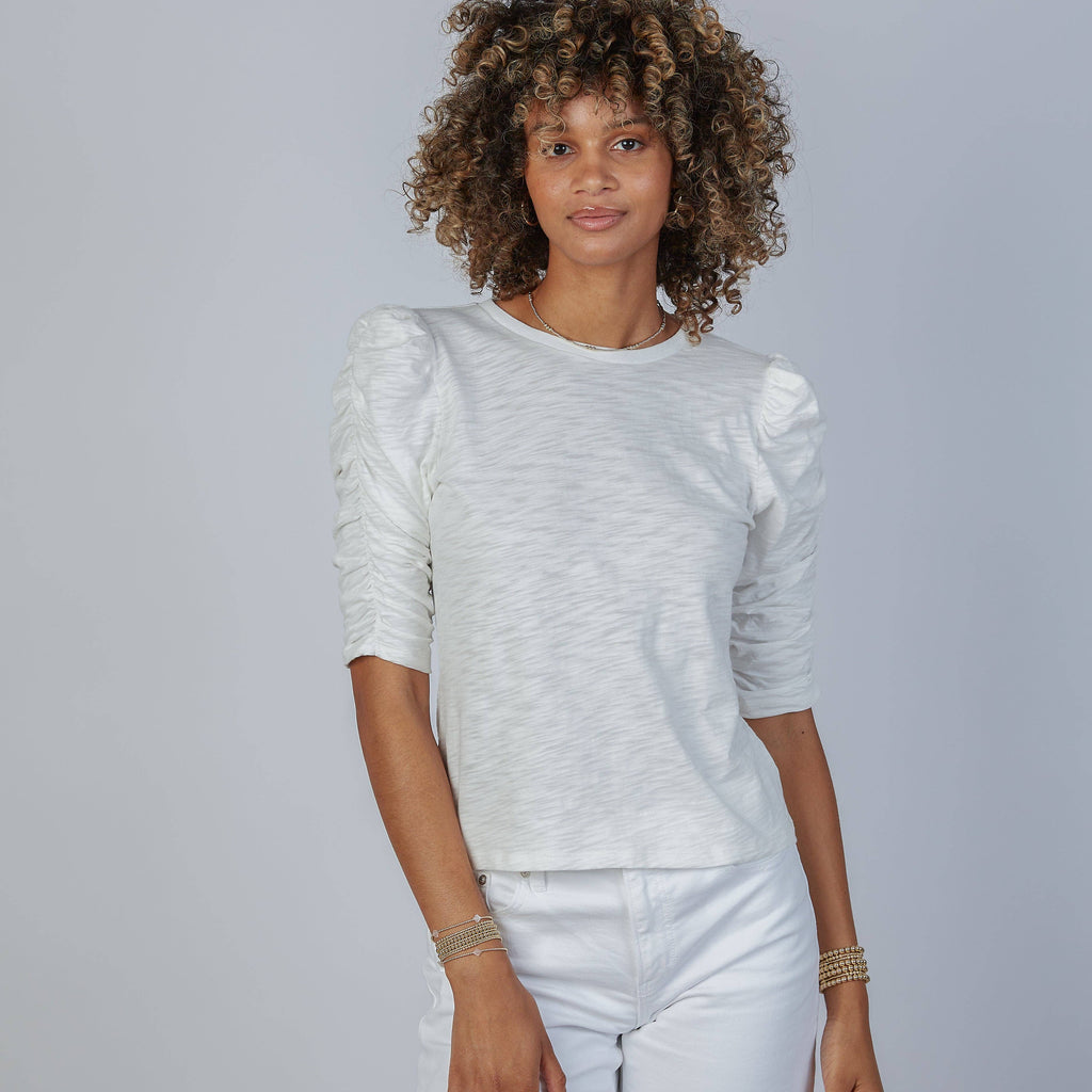 Sophie Ruched Elbow-length Tee in Ivory