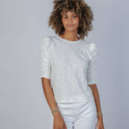 Sophie Ruched Elbow-length Tee in Ivory