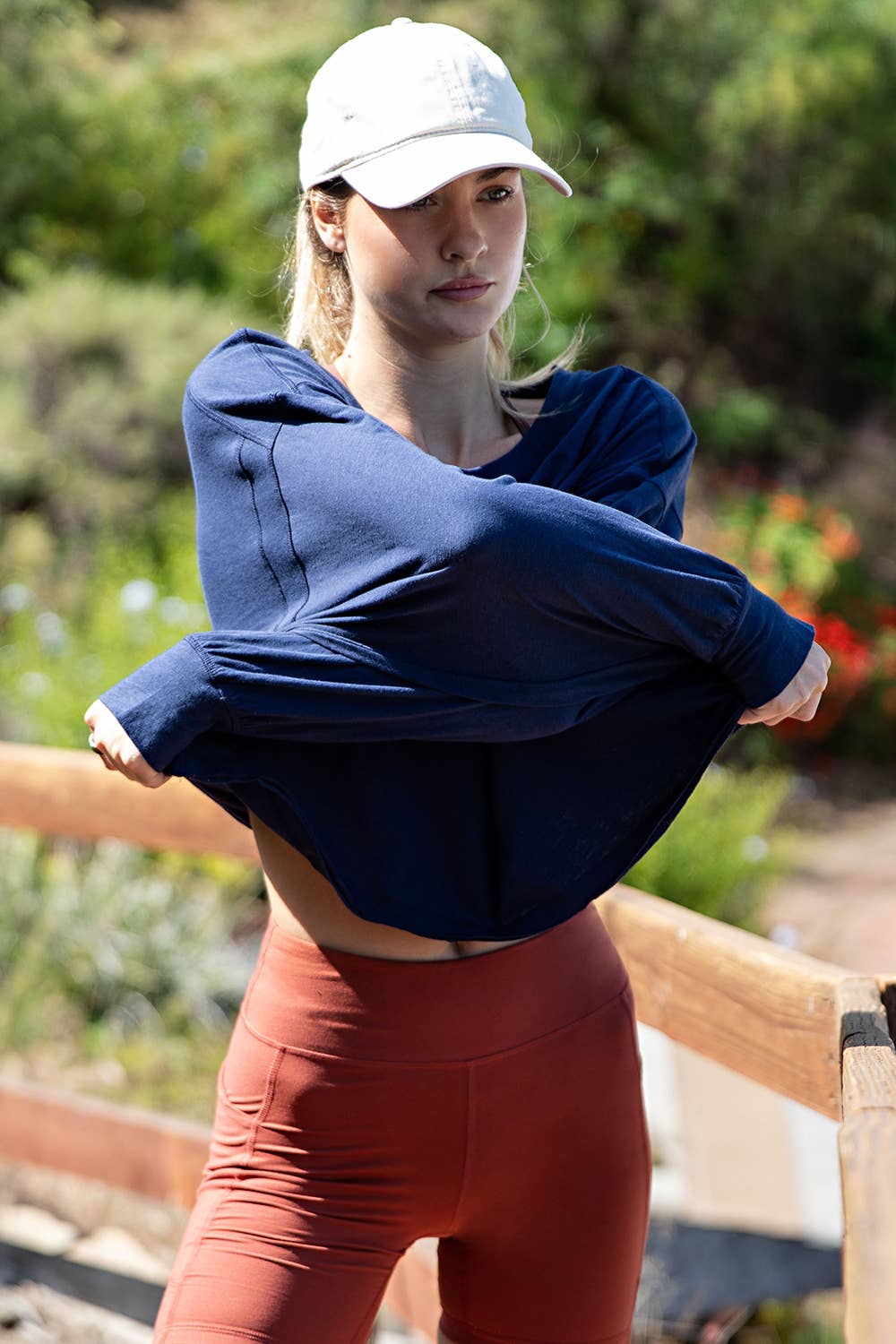 COTTON SLUB OPEN BACK LONG SLEEVE TOP