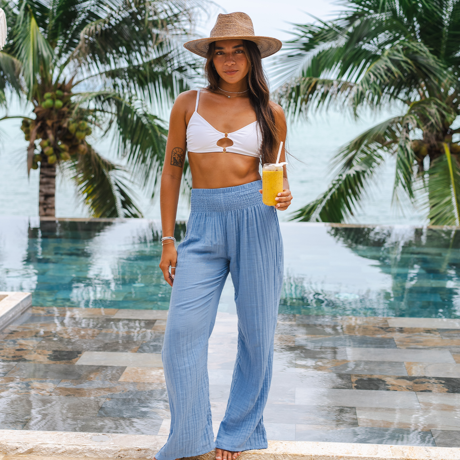 Lotus and Luna Denim Blue Wide Leg Cotton Pants