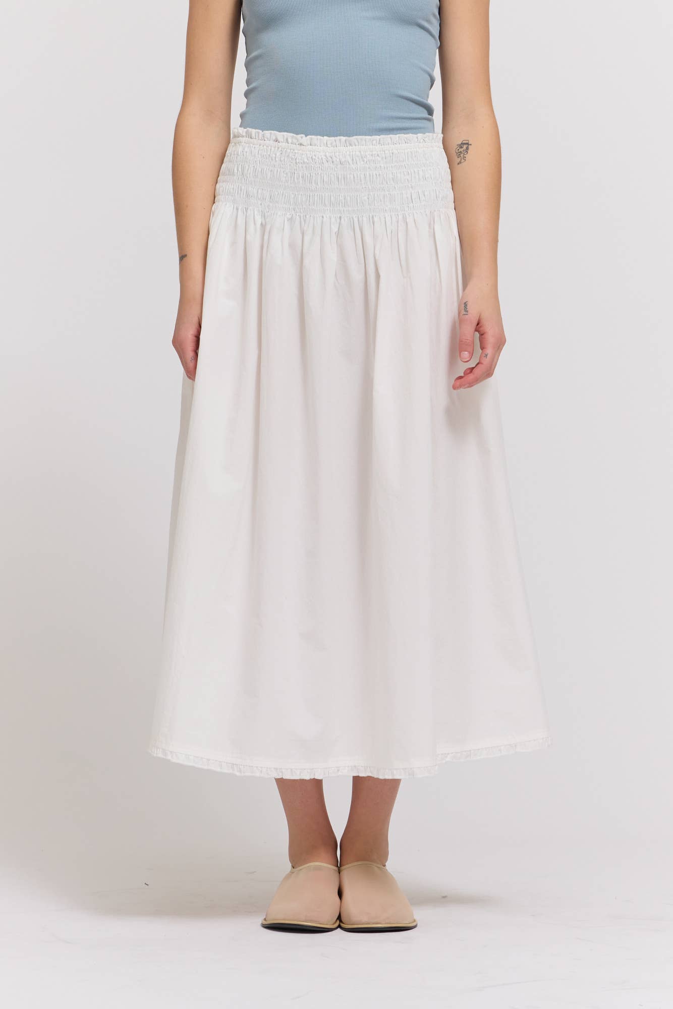 Grade & Gather Eyelet Trim Smocked Waist Cotton Skirt