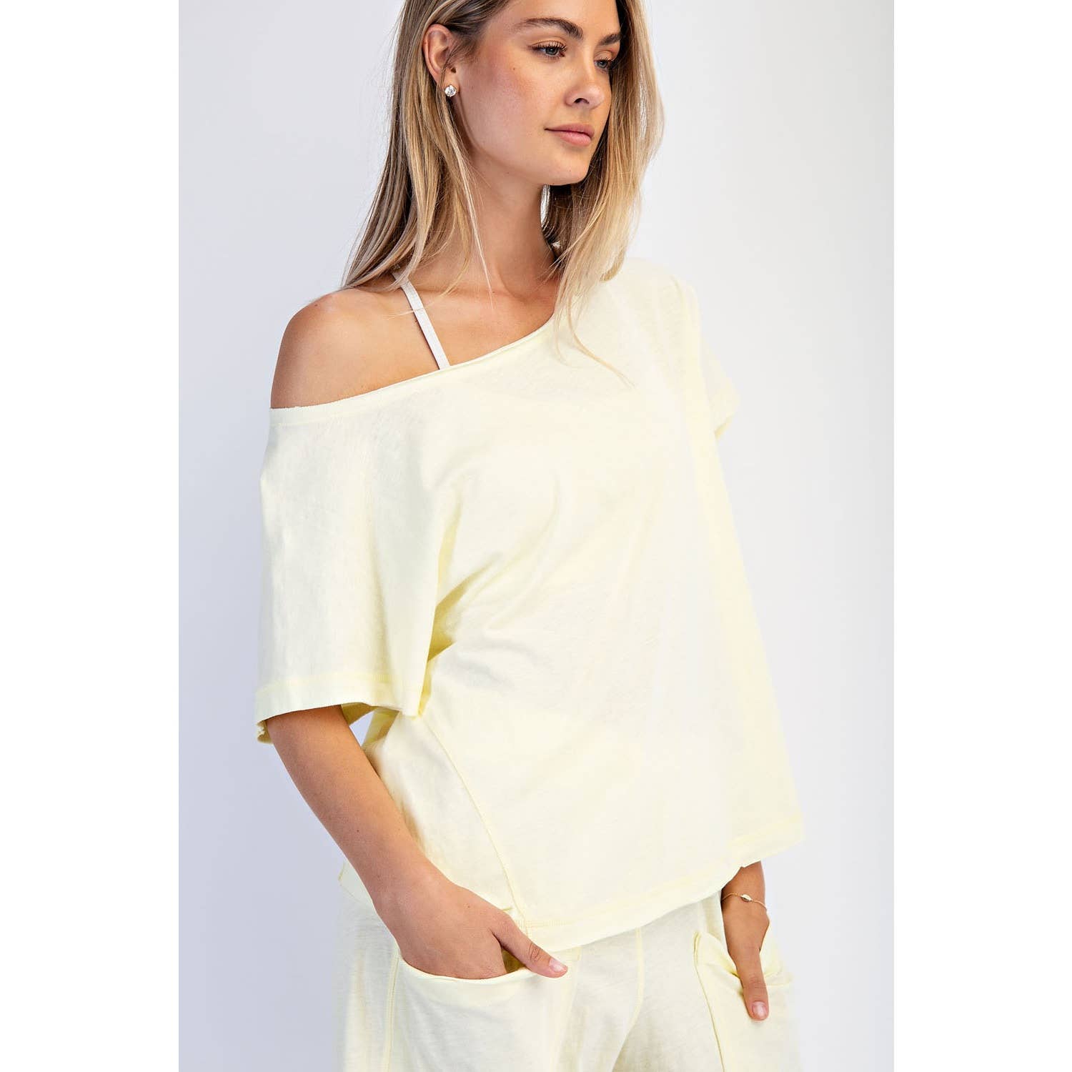 COTTON SLUB OFF-SHOULDER TEE