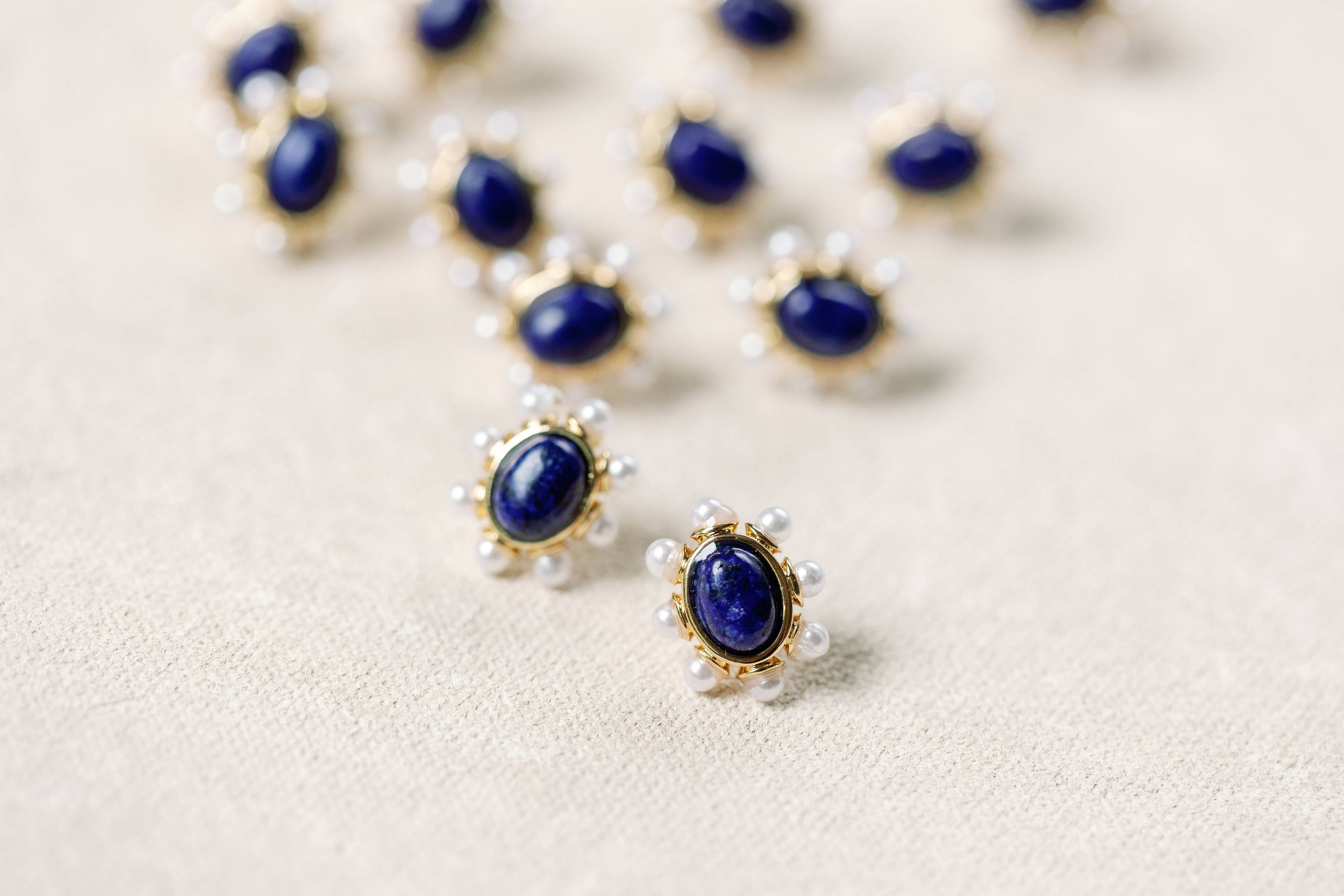 Blue Lapis and Pearl Oval Stud Earrings St Armands Designs