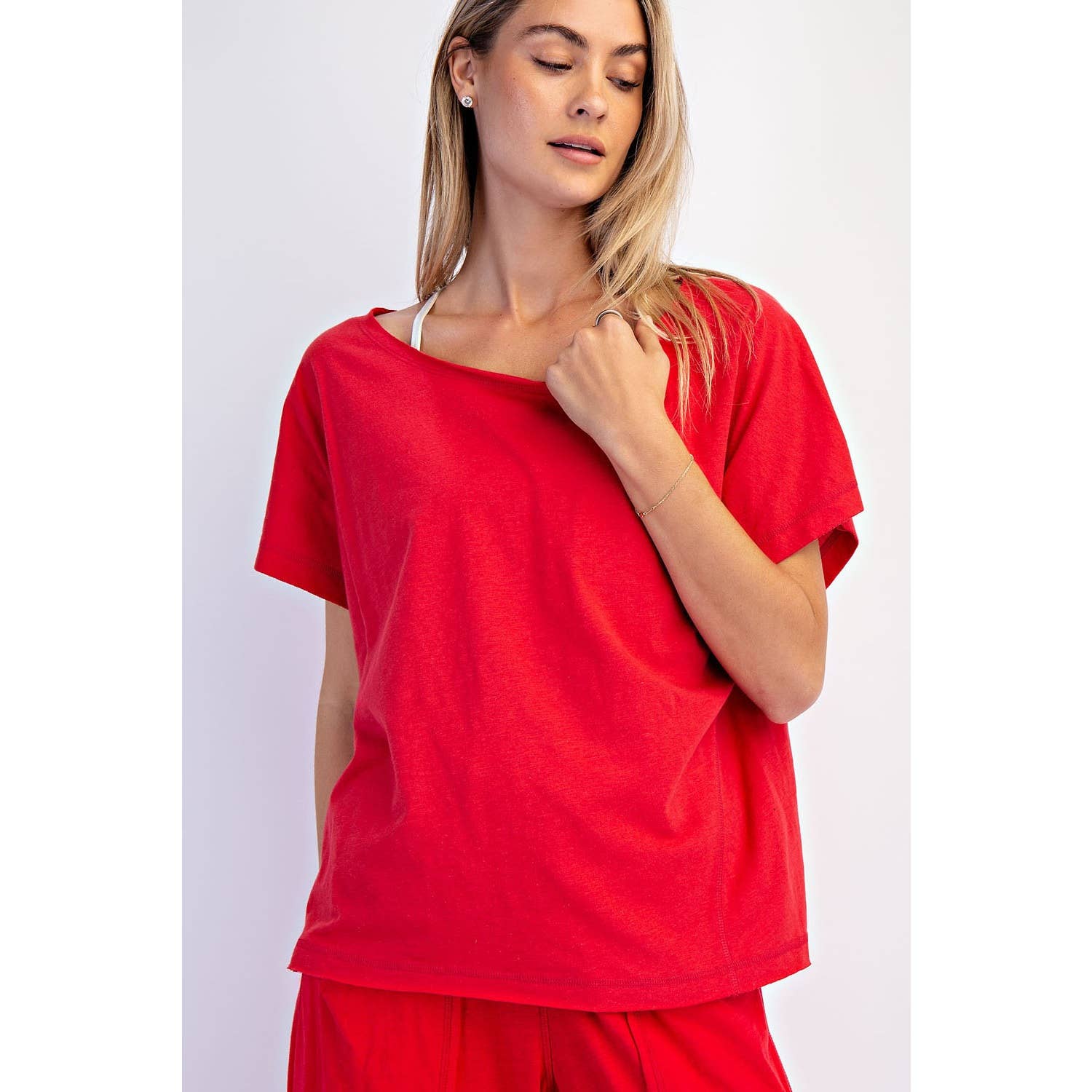 COTTON SLUB OFF-SHOULDER TEE