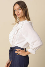 Olivaceous Ruffle Lace Blouse White