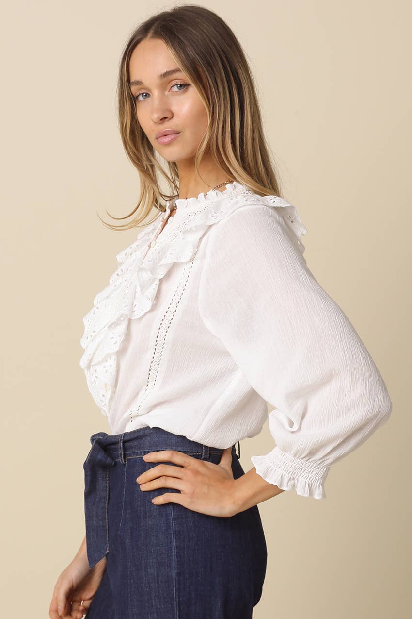 Olivaceous Ruffle Lace Blouse White