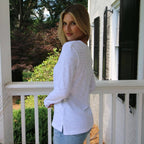 Long Sleeve Jeans Crew in White Pima Cotton Slub