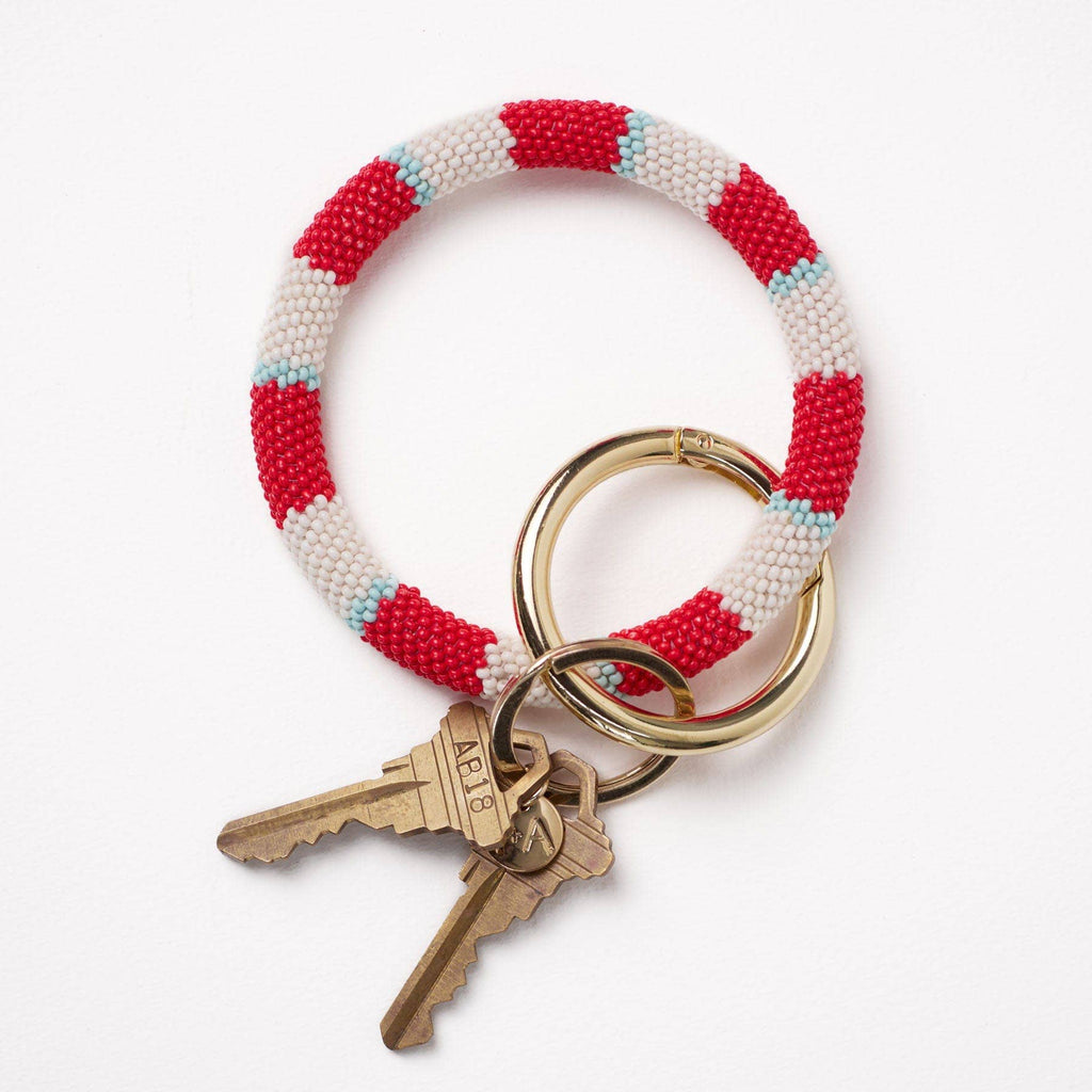 INK+ALLOY Stripe Beaded Key Ring Bracelet Red/Light Blue/Ivory