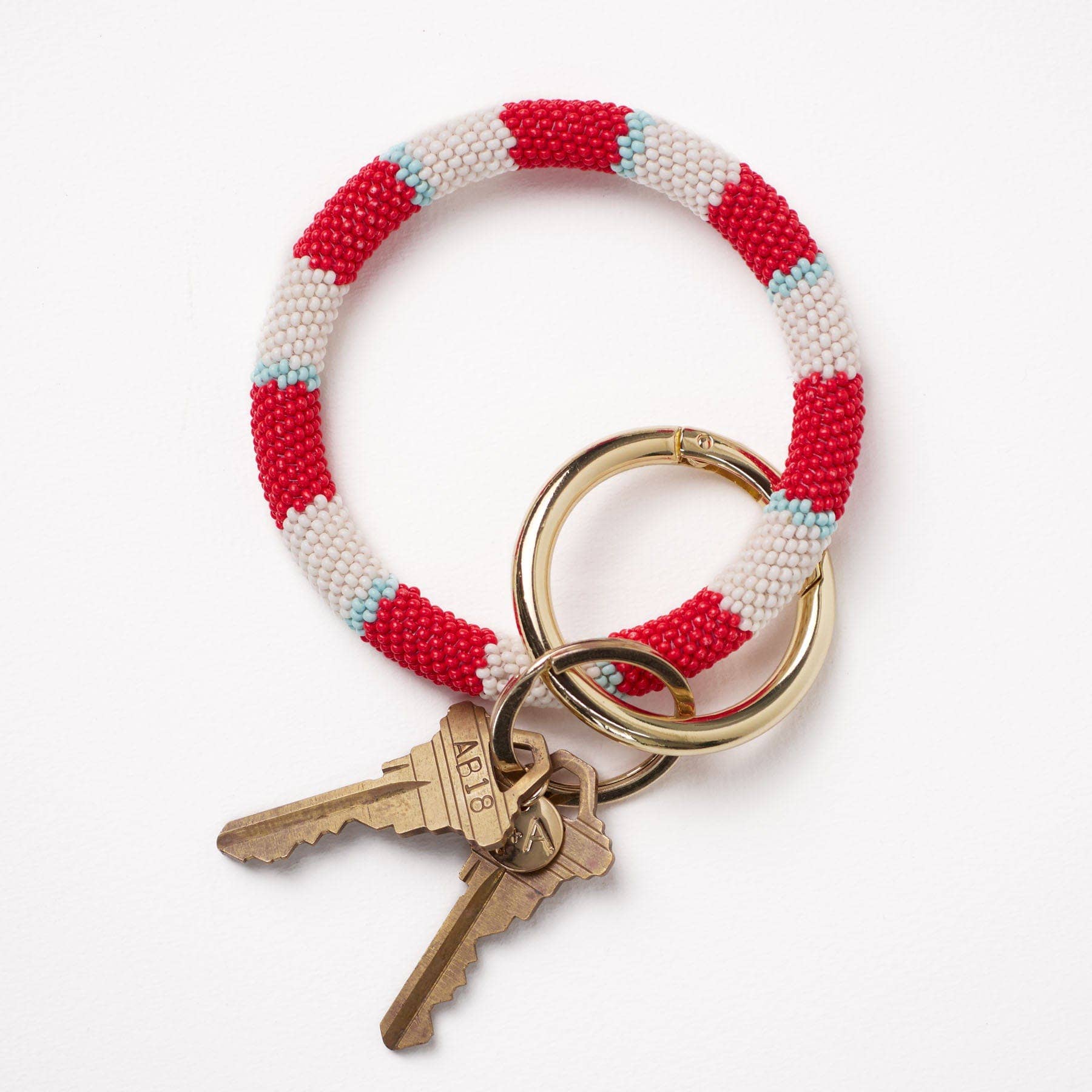 INK+ALLOY Stripe Beaded Key Ring Bracelet Red/Light Blue/Ivory
