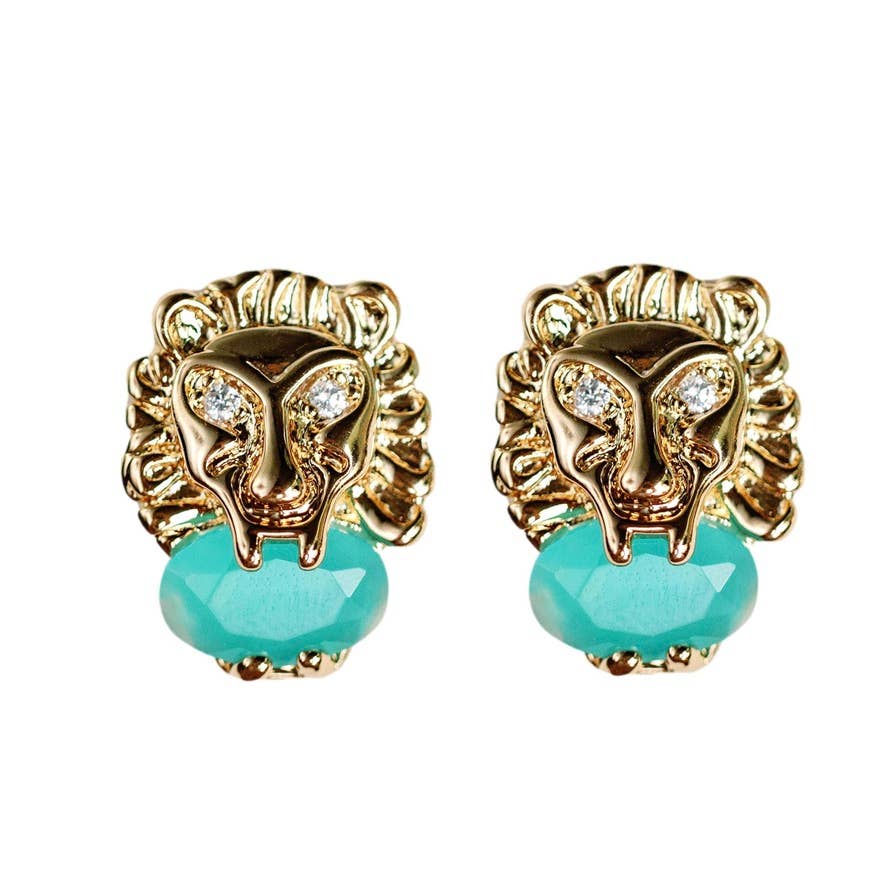 Turquoise and Gold Lion Studs St Armands Designs