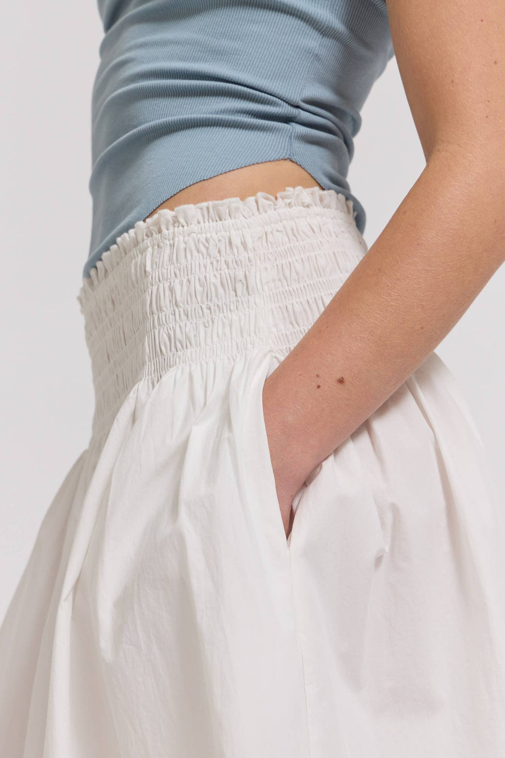 Grade & Gather Eyelet Trim Smocked Waist Cotton Skirt