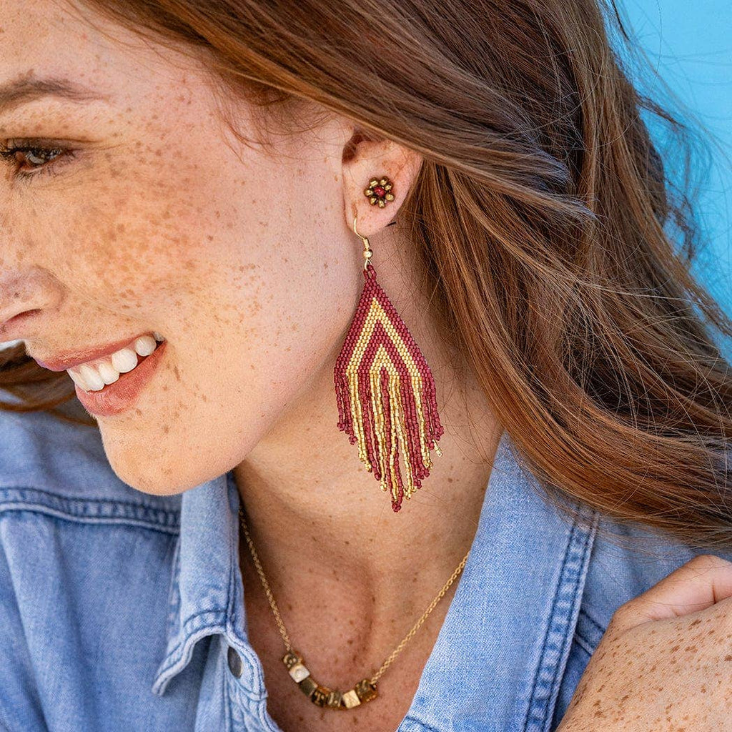 Ink+Alloy FSU Stacked Triangle Beaded Fringe Earrings