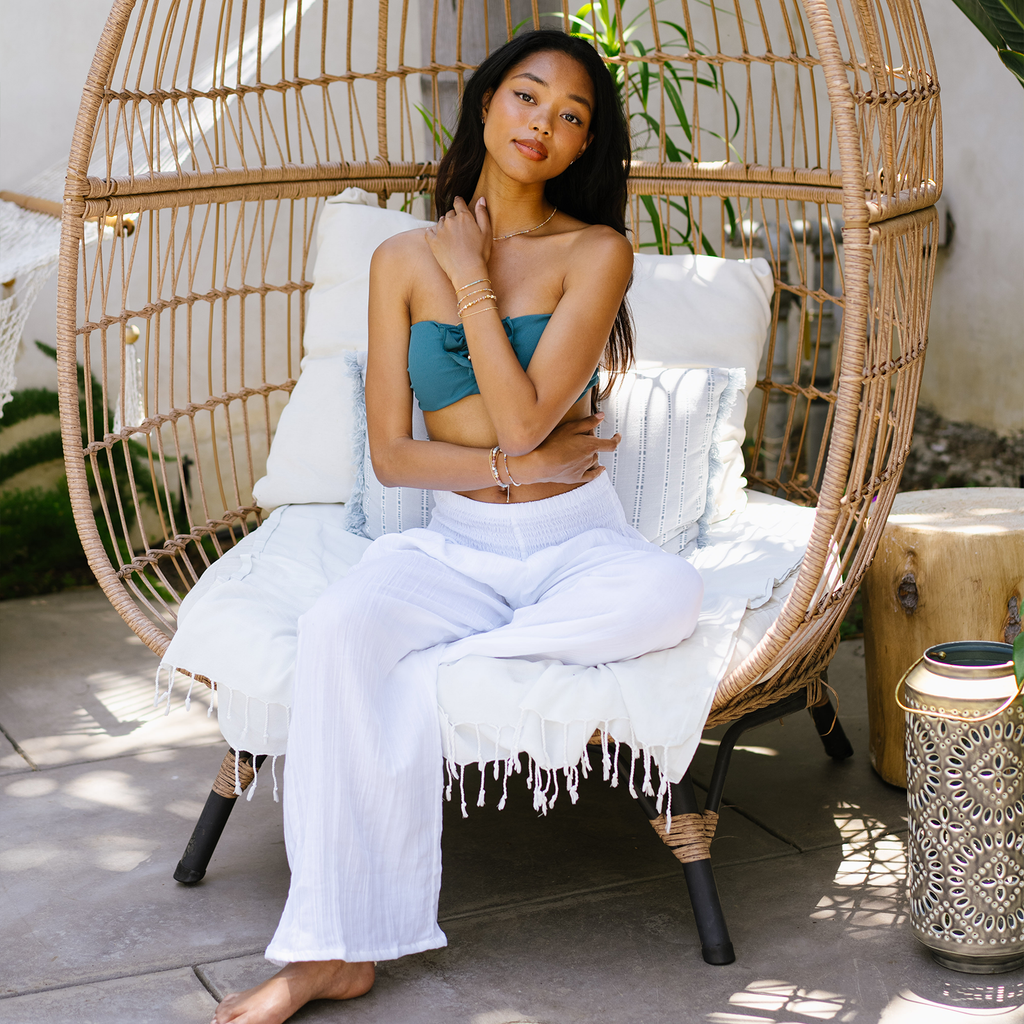 Lotus and Luna White Wide Leg Cotton Pants