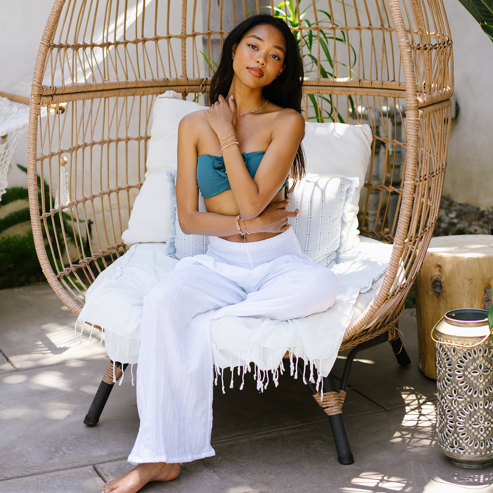 Lotus and Luna White Wide Leg Cotton Pants