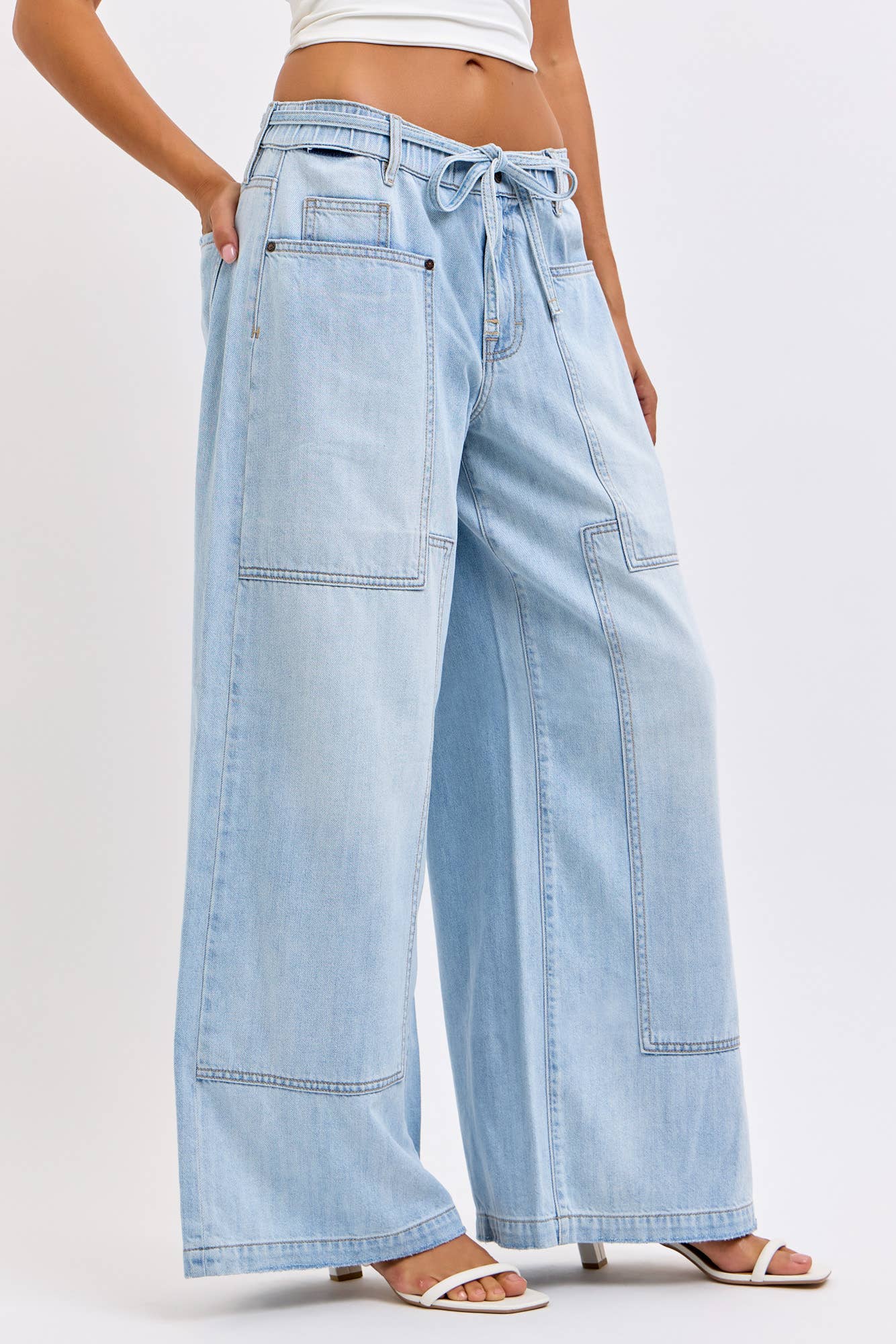 HIDDEN JEANS Medium Light Drawstring Utility Pocket Wideleg