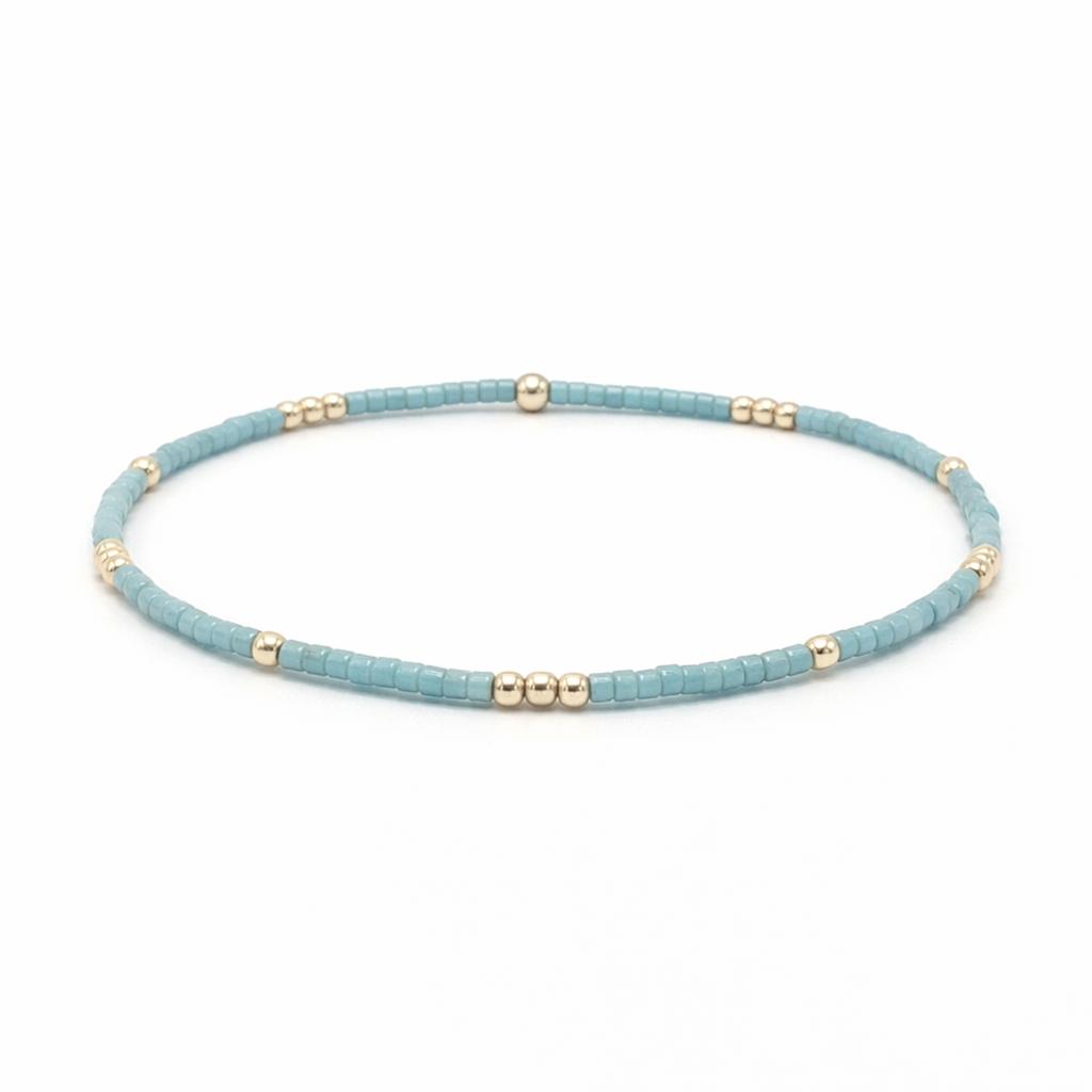 Newport PALE TURQUOISE Blue + Gold Filled Waterproof Bracelet