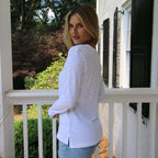 Long Sleeve Jeans Crew in White Pima Cotton Slub
