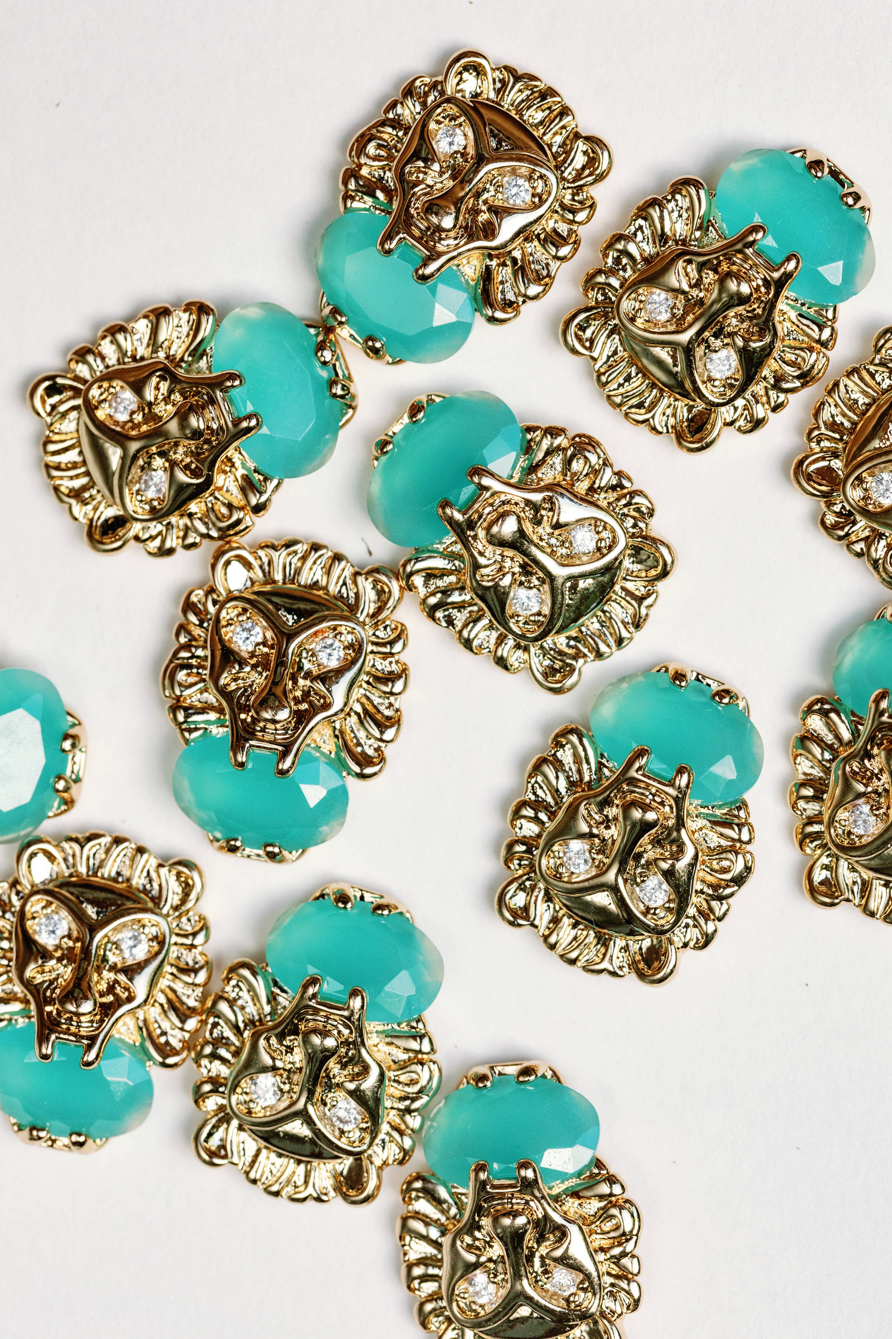 Turquoise and Gold Lion Studs St Armands Designs