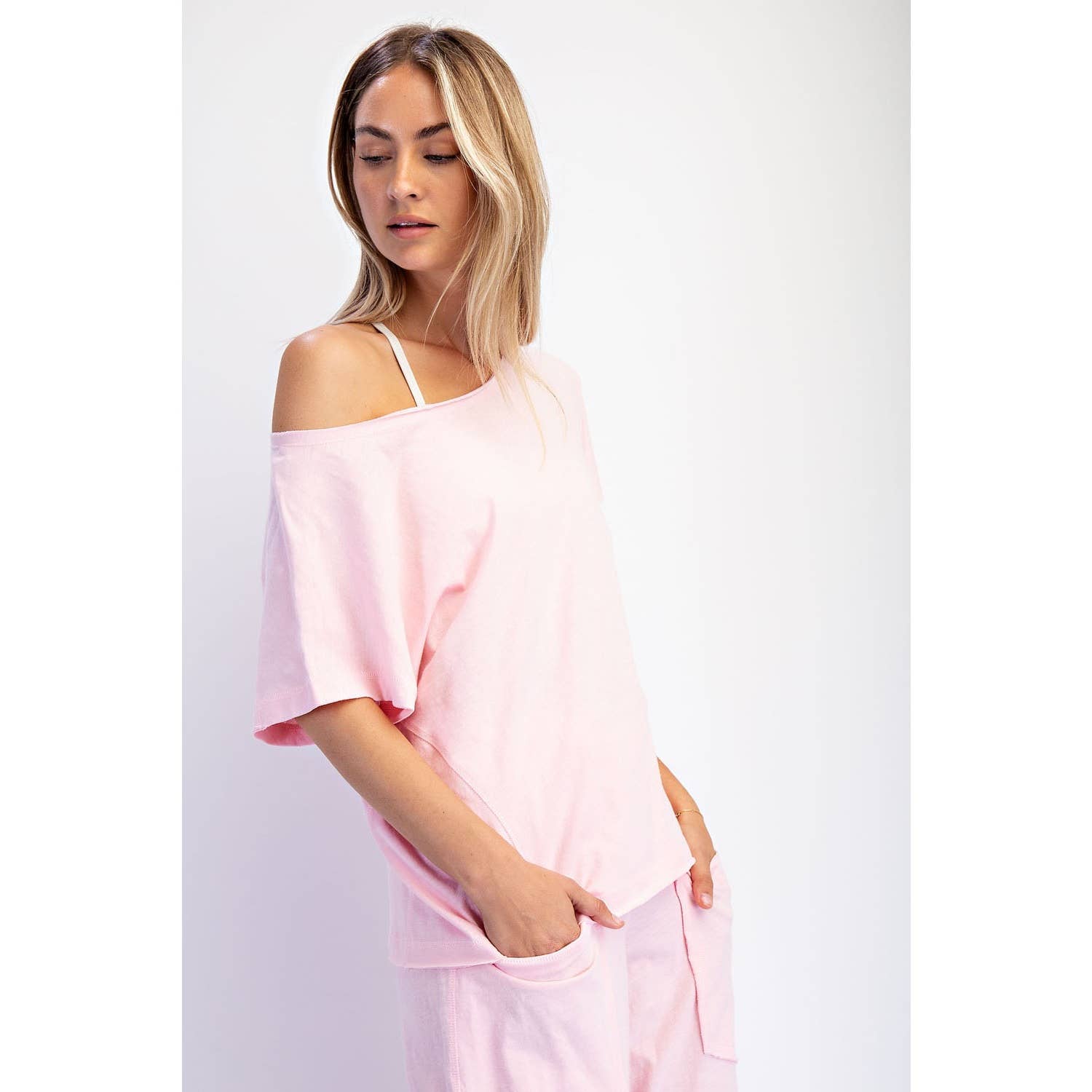 COTTON SLUB OFF-SHOULDER TEE