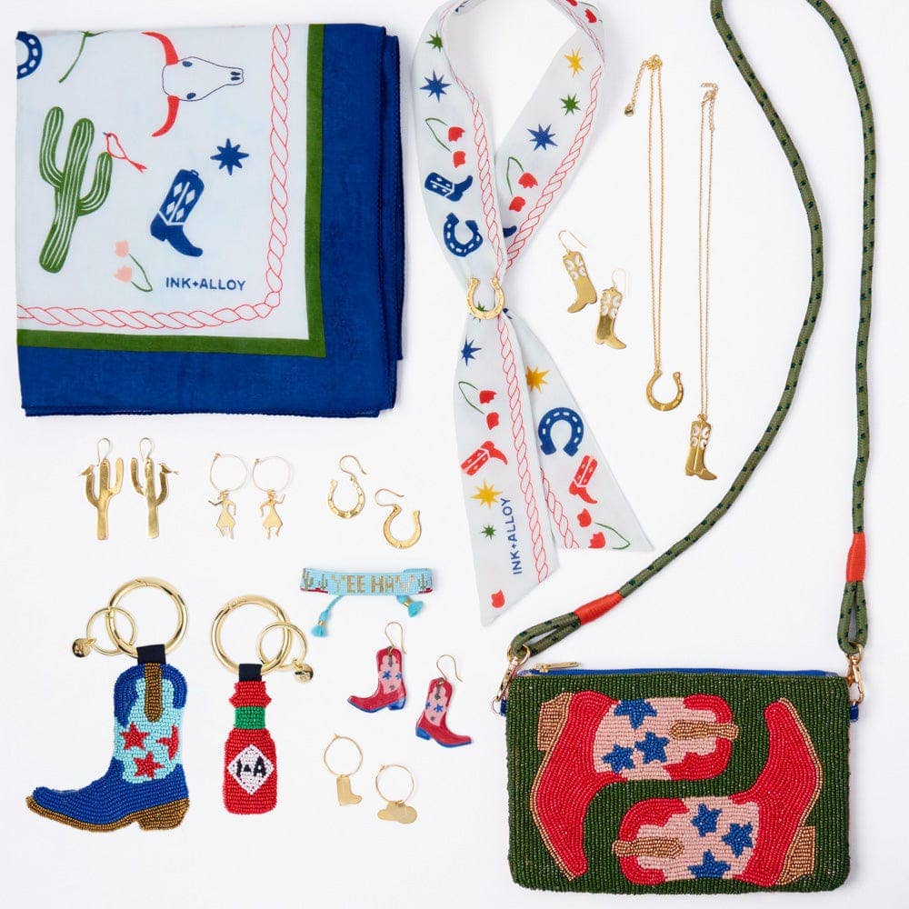 INK+ALLOY Danielle Cowgirl Boot Ceramic Earrings Pink + Blue