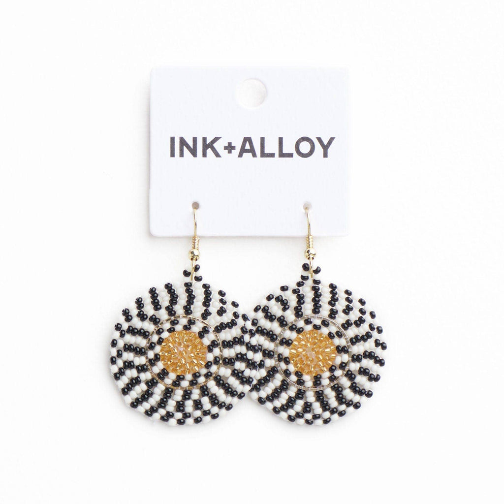 INK+ALLOY  Round Beaded Dangle Earrings Black + White