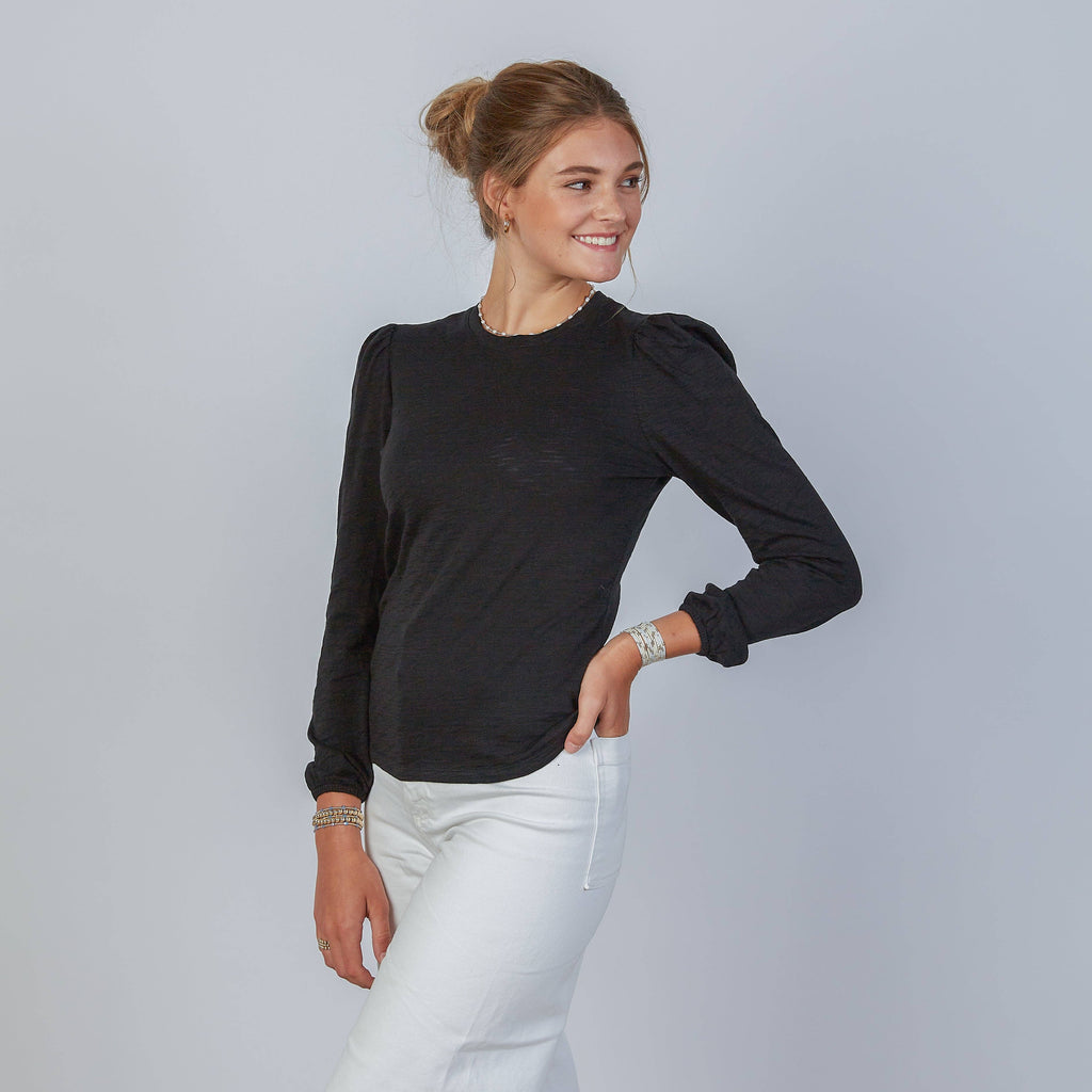Joanie Subtle Puff Long Sleeve Tee Black
