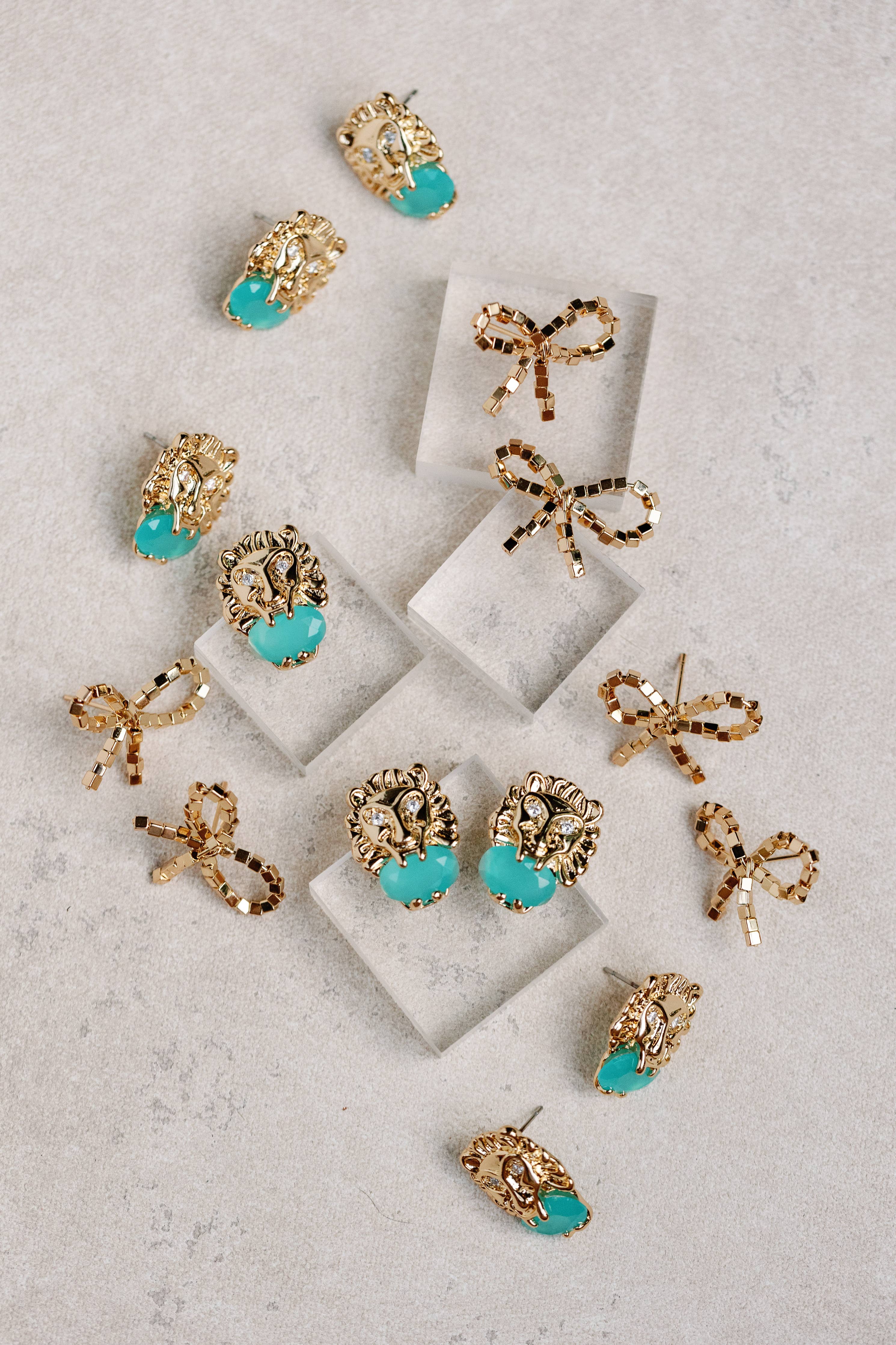 Turquoise and Gold Lion Studs St Armands Designs