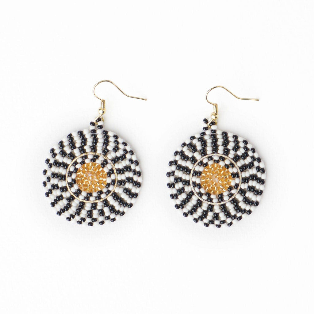 INK+ALLOY  Round Beaded Dangle Earrings Black + White