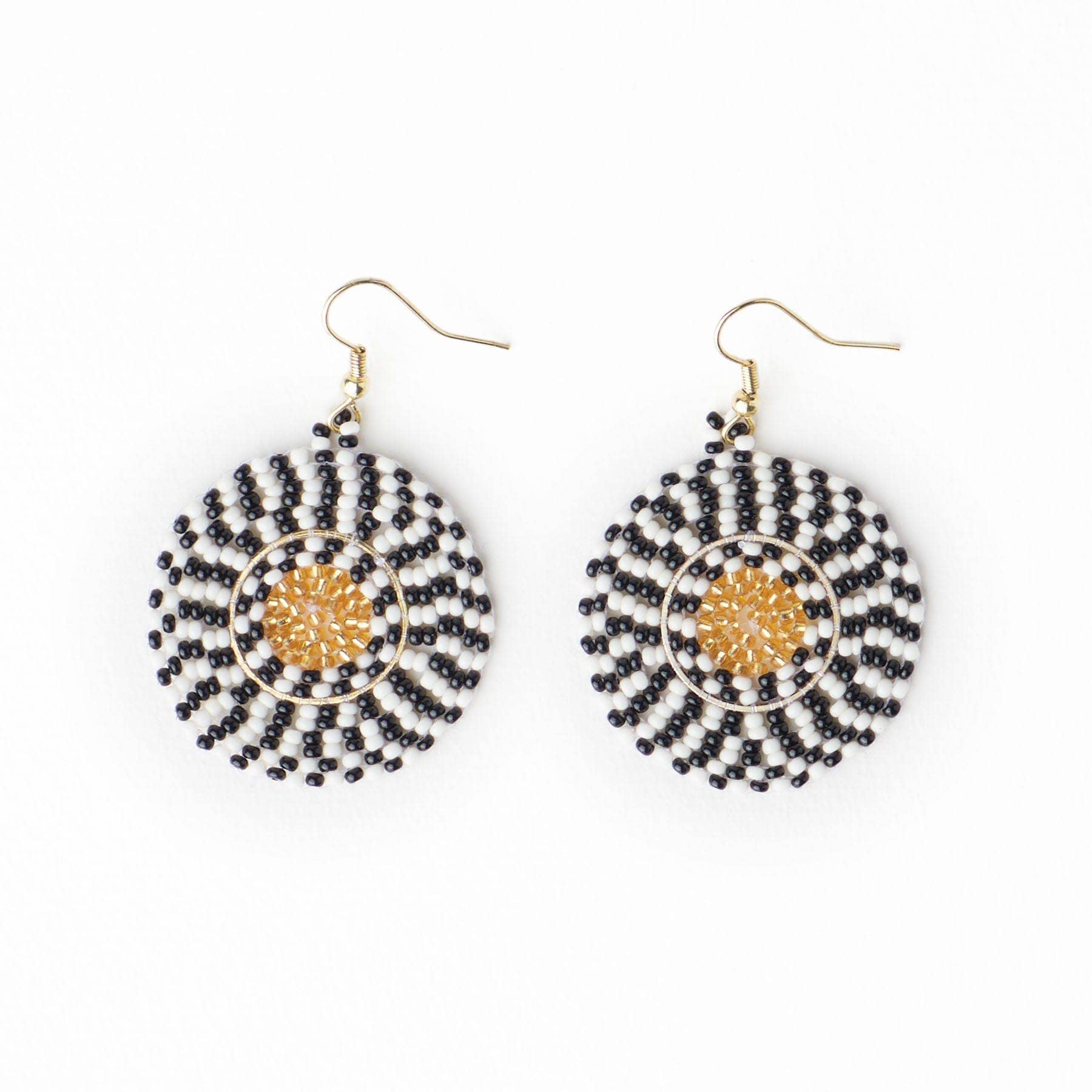 INK+ALLOY  Round Beaded Dangle Earrings Black + White