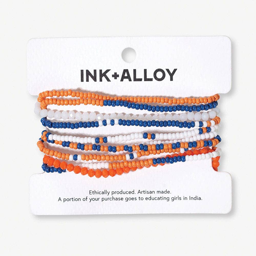INK+ALLOY Color Block Beaded 10 Strand Bracelets Blue and Orange
