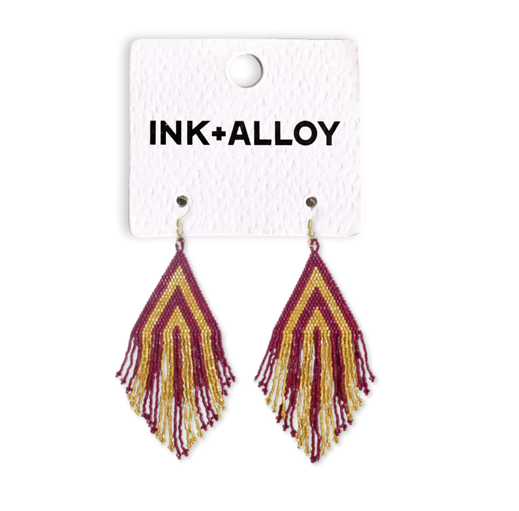 Ink+Alloy FSU Stacked Triangle Beaded Fringe Earrings