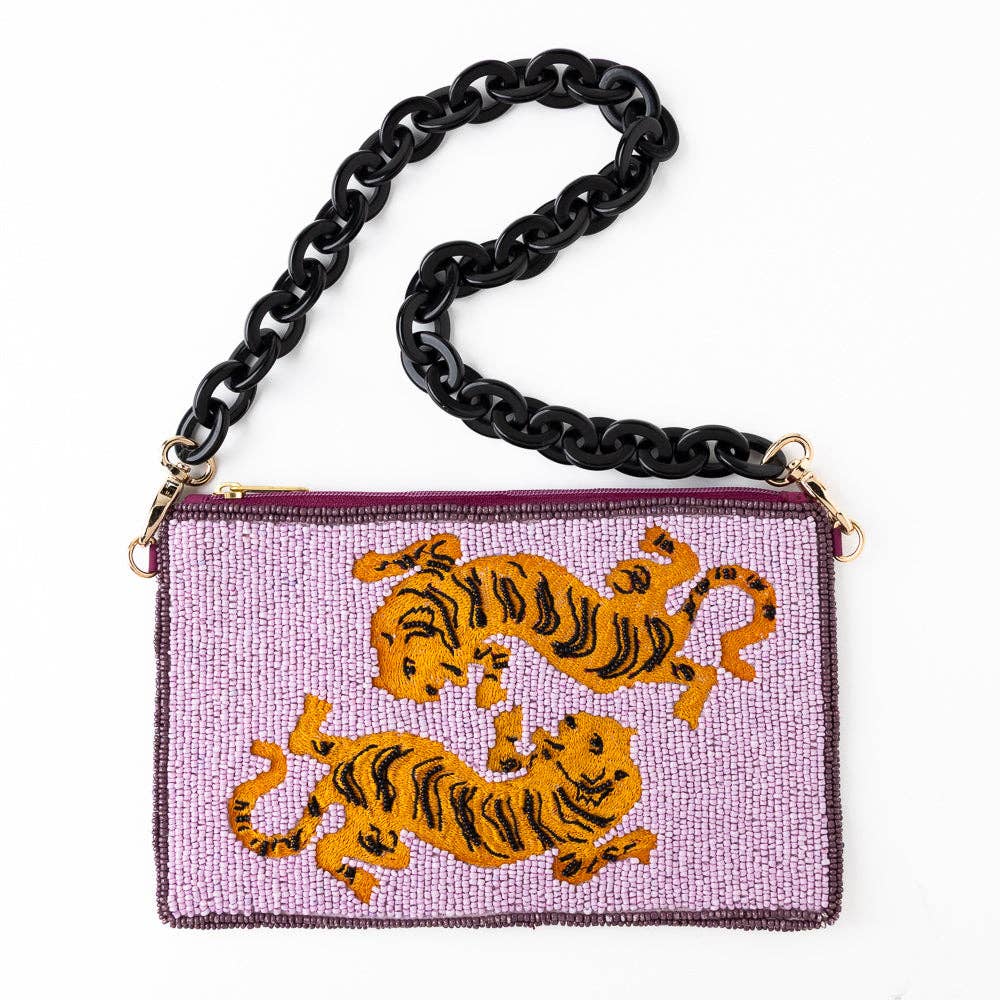 INK + ALLOY Elenor Embroidered Tiger Beaded Bag Purple